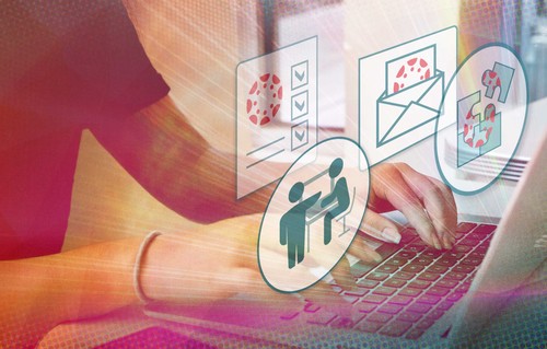 CDLI Workshop banner - hands at laptop with screen Canvas icons projected