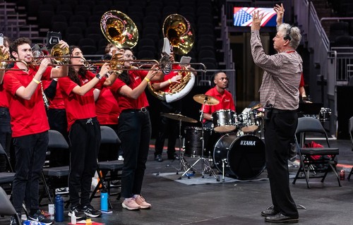 Pep Band at Climate Pledge with band leader