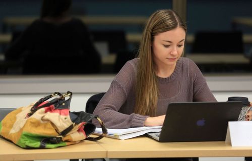 Woman working on a laptop