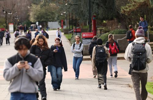 Students walking on lower mall
