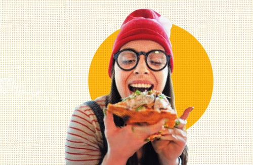 A woman eating a sandwich