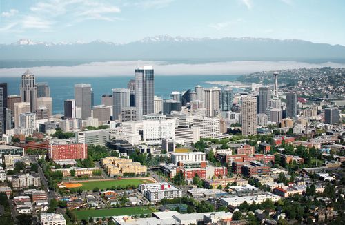 aerial shot of seattle u
