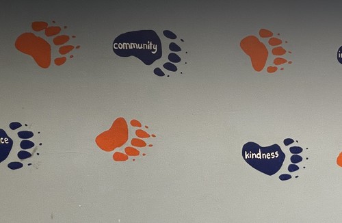 Painted footprints on wall