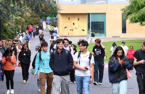 First day on campus with students walking