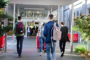 Image of students walking into Campion.