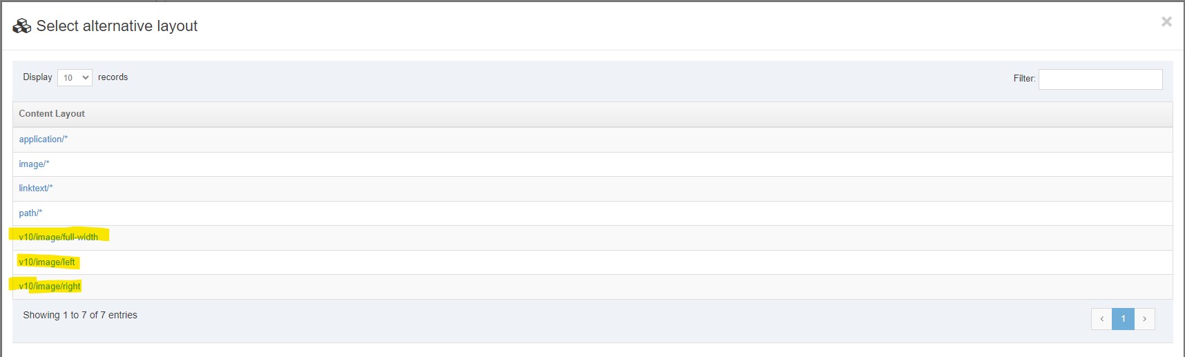 Screenshot showing media layout options